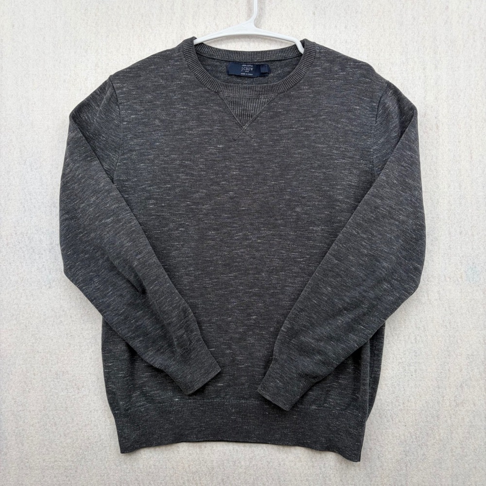 J.Crew Mens Small Charcoal Gray Cotton Crewneck Sweater Marl Knit V-Stitch